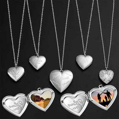 Openable Love Heart Locket Pendant Women Necklace Silver Col
