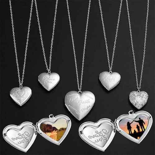 Openable Love Heart Locket Pendant Women Necklace Silver Col