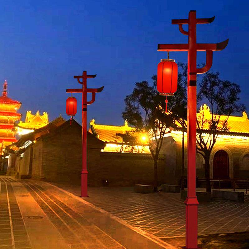 户外高杆灯景区中国风装饰中式防水景观灯红色灯笼庭院灯街区路灯