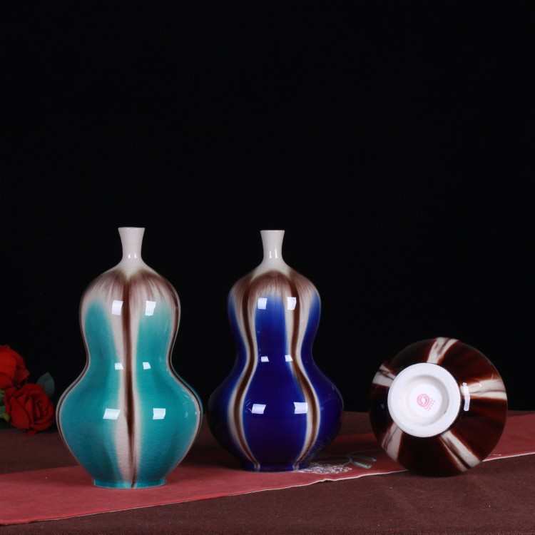 景德镇陶瓷花瓶 窑变裂纹釉蓝色葫芦花瓶 创意礼品装饰工艺品批发