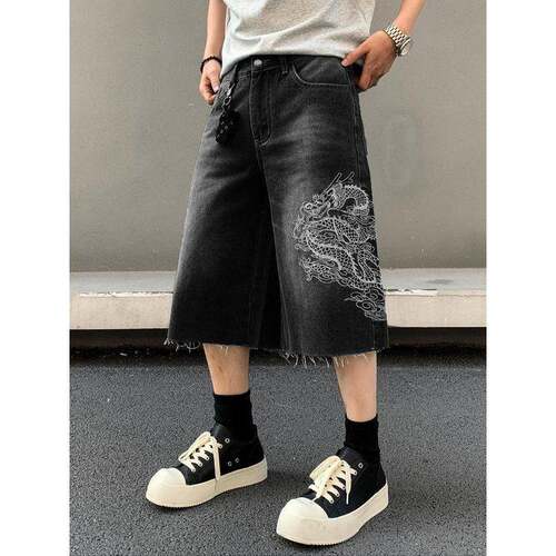 W 26679 Embroidery rose wide leg denim curved pants 刺绣玫瑰
