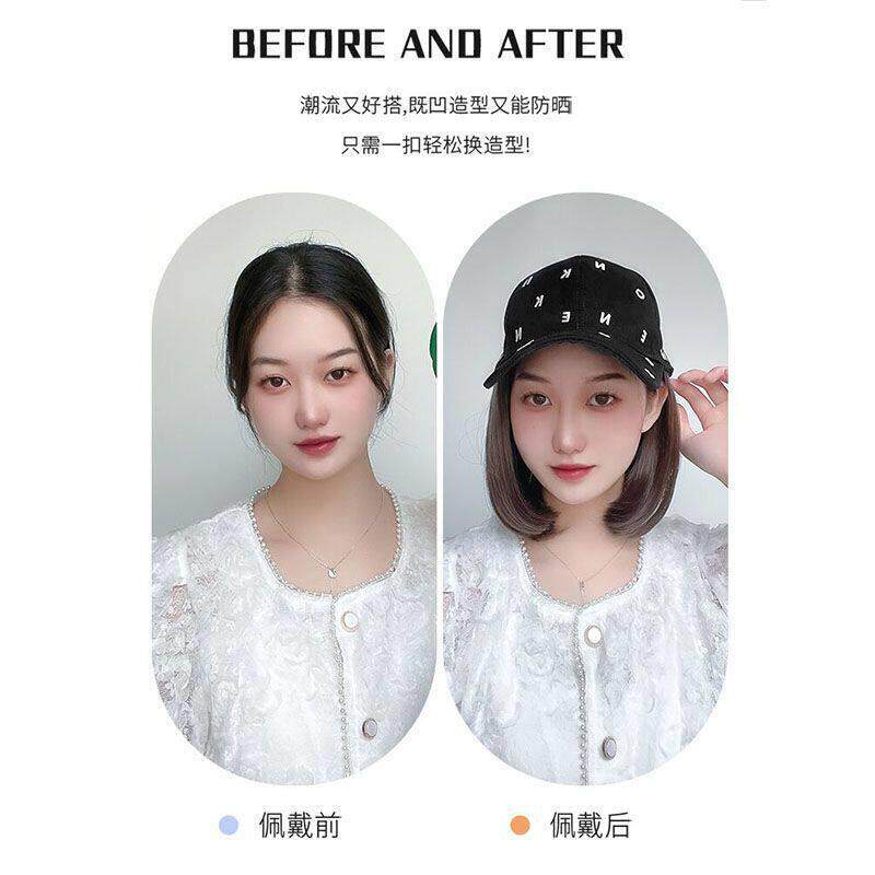 新款直销帽子假发一体大头围潮流黑色刺绣字母棒球帽版网红女鸭舌
