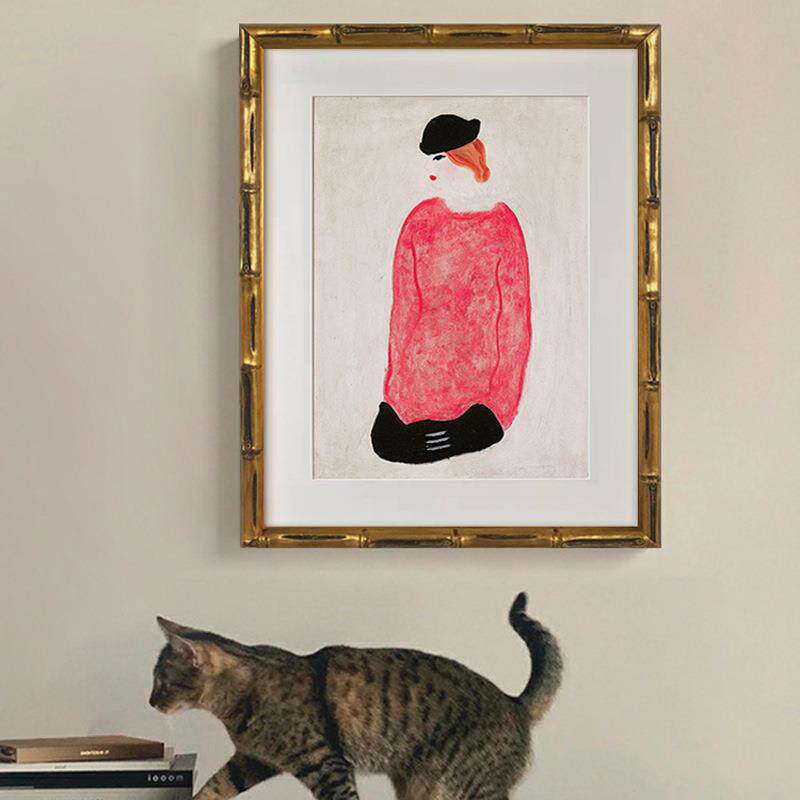 常玉欧式复古小众实木框装饰画北欧中式餐厅客厅抽象挂画摆台装饰