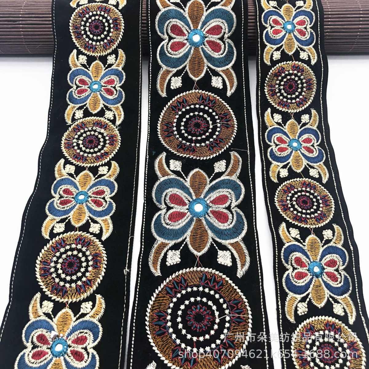 服装辅料箱包绣花 织带刺绣民族 复古织带条码风民族镜片提花花边