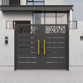 铁艺雕刻大门别墅花园门铝合金户外乡村院子门激光雕刻单双开电动