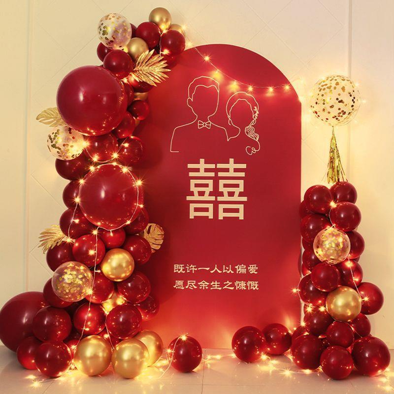 订网装气球套红装KT板定婚作背景墙厂家直供结婚宴现场布饰置套餐