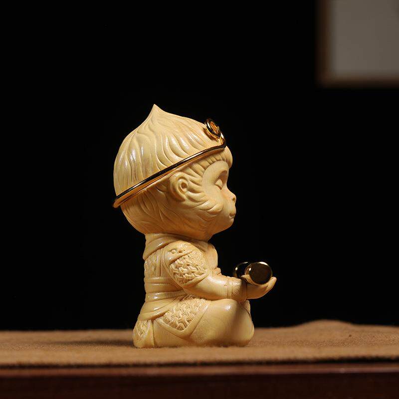 黄杨木雕齐天大圣生肖猴子手把件客厅车载摆件木制大叶黄杨木实木