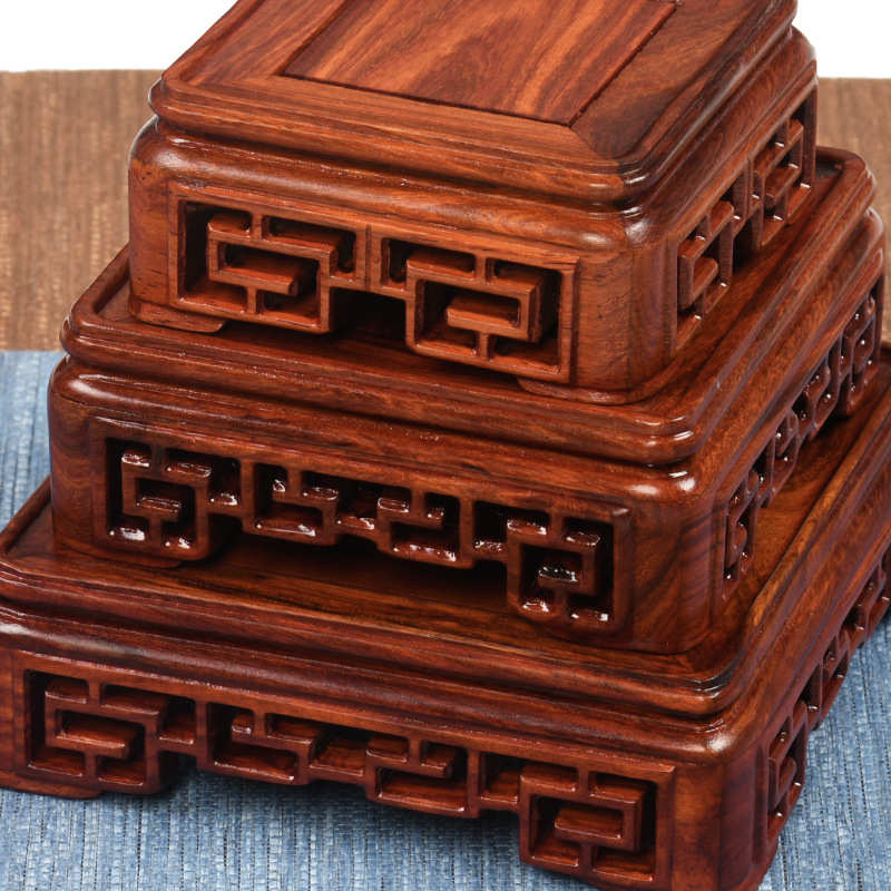 檀木底座红木摆件底座实木神像香炉石头鱼缸托茶壶花瓶回纹底座