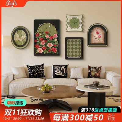 式中古风装饰法复古壁客厅沙发背景墙100049挂画花卉玫瑰画高级感