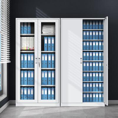 公室铁办柜皮文件通玻档案资料柜YMT-021带玻璃门书柜落地收纳储