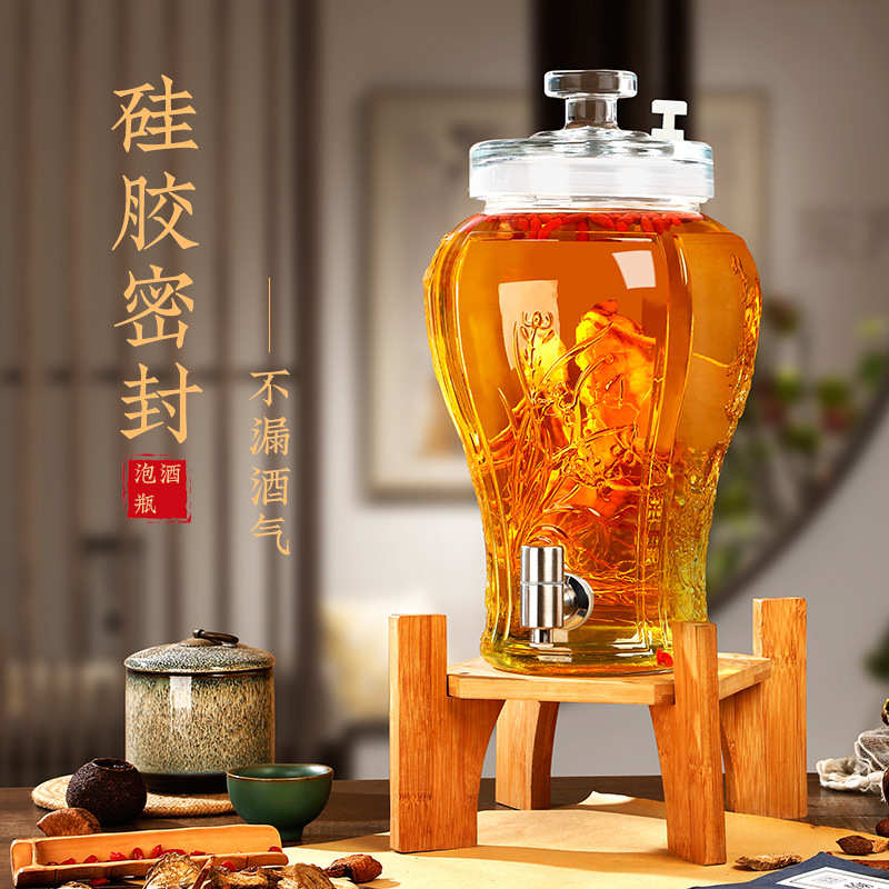 密封泡酒坛酿罐玻璃透明酒坛酒罐加厚带龙头密封罐家用酒桶