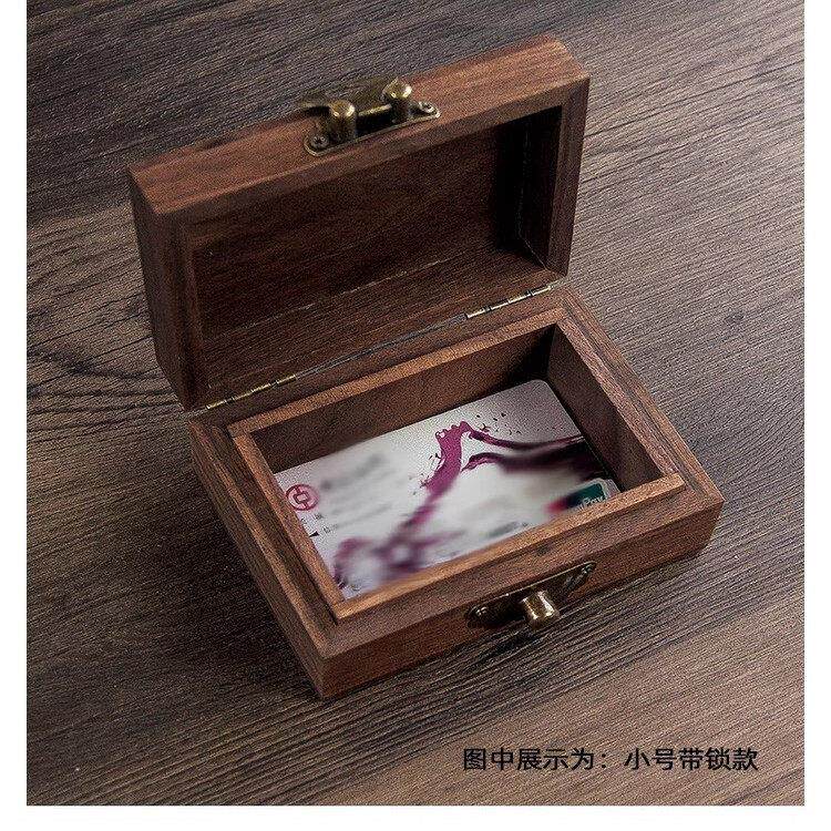 黑胡桃实木覆古长方形小木盒收纳首饰收藏木制带锁木质胡桃木盒子