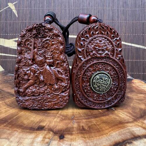 雷木赵公明财神 创意 吊坠 雷牌 雷枣木 财神吊坠 武财神挂件