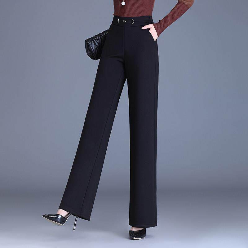 直筒宽裤女春秋高腰垂感中年妈妈西装裤黑色松紧腰宽松显瘦长裤