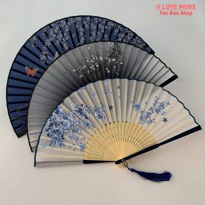 Vintage Style Silk Folding Fan Chinese Japanese Pattern Art