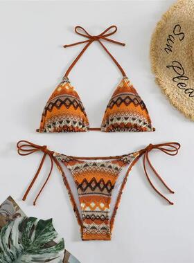 Color blocking neck tie bikini for women撞色挂脖系带比基尼女