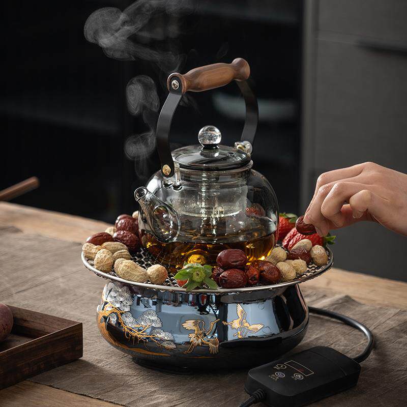 电陶炉玻璃茶炉套装办公耐高温陶瓷外壳养生煮茶壶金星松鹤围炉