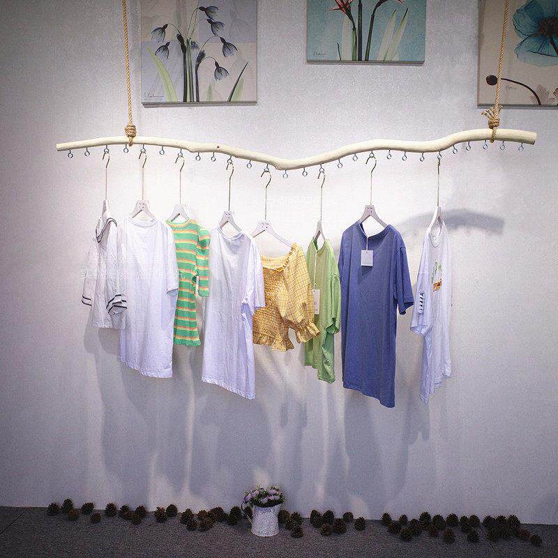 服装店树枝展示架吊顶悬挂挂衣杆实木衣架童装店货架橱窗装饰道具