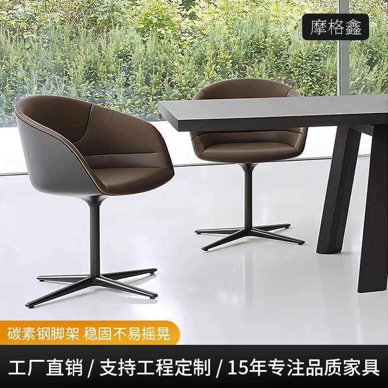 意式单椅轻奢真皮简约小户型创意休闲椅阳台皮艺客厅玻璃钢沙发椅