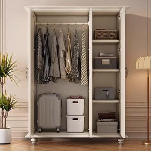 式白奶油全实木衣柜三欧门四门风家用卧室原木欧式小户色型RXW衣