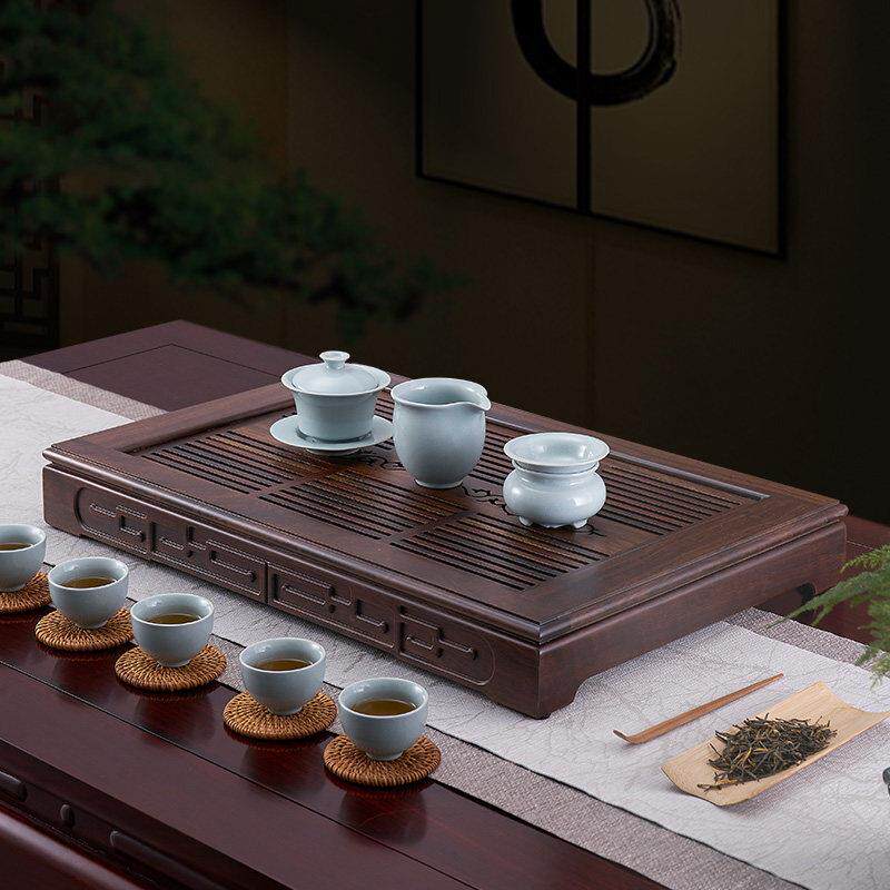汉唐实木茶盘家用简易干泡茶台储水式茶海木质黑紫檀功夫茶具套装