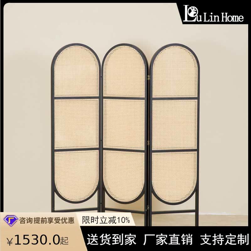 中式屏风藤编隔断客厅折叠移动卧室遮挡家用玄关墙简约现代办公室