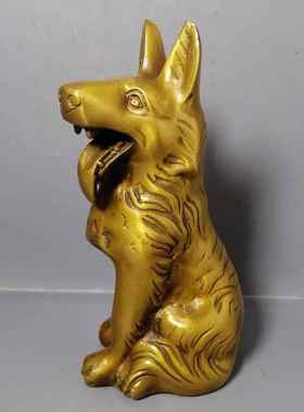 杂项古玩工艺品复古做旧铜器收藏黄铜狗家居客厅装饰创意礼品