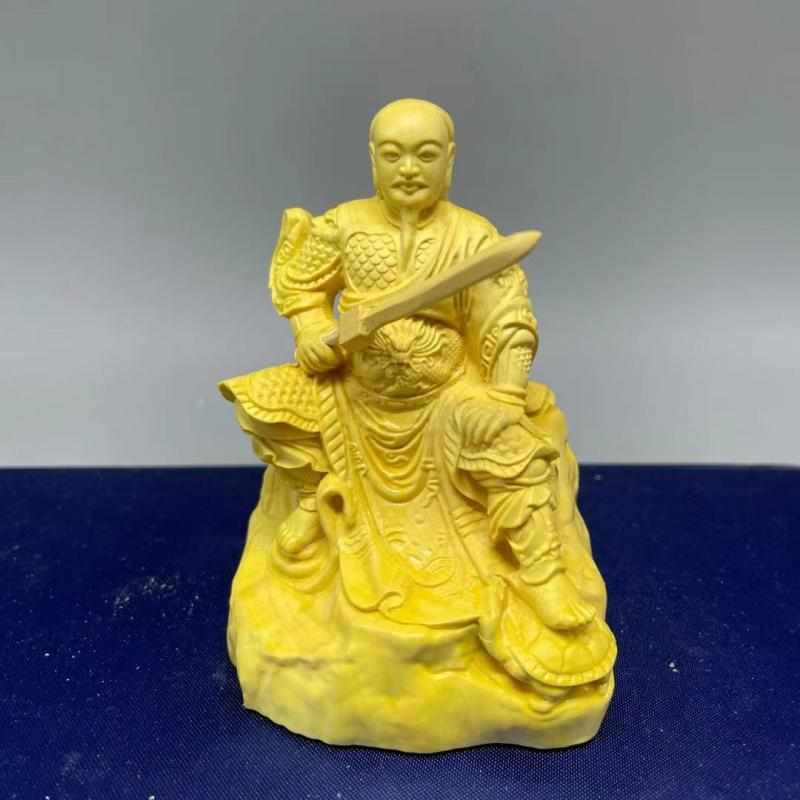 黄杨木雕真武大帝像祖师爷实木玄天上帝客厅摆件玄武祖师神像摆件