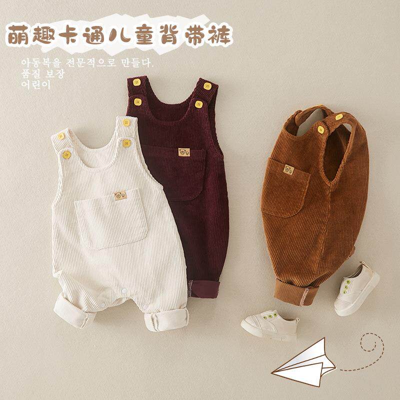 外穿婴儿春季马甲连体衣纯棉外出服宝宝衣服春秋灯芯绒无袖背带裤