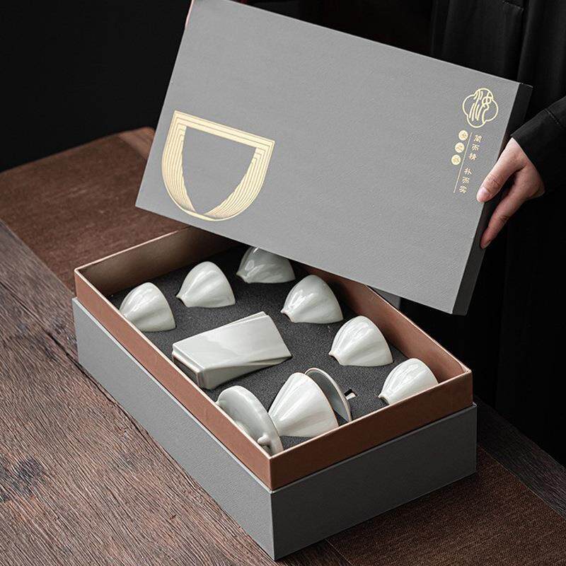 汝瓷茶具套装开片简约大气盖碗套组家用送礼茶杯泡茶套装厂家直销