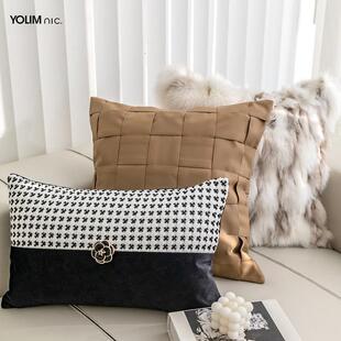 现代简抱枕沙客厅高档意式轻SMR奢发靠垫沙靠约枕咖色棕色黑白组