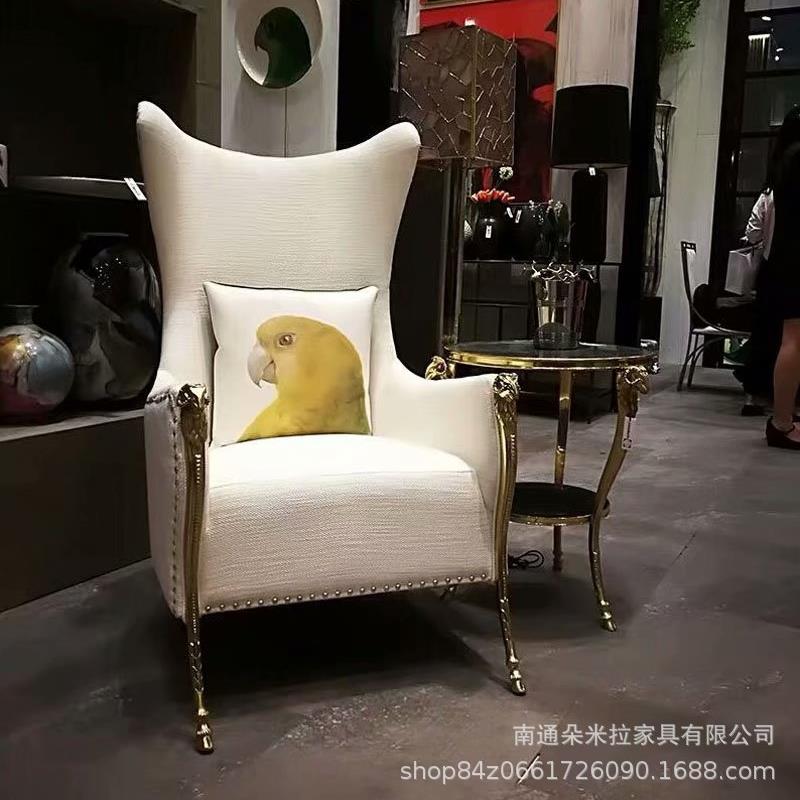 外贸出口轻奢单人布艺沙发椅高端酒店羊头椅客厅休闲椅