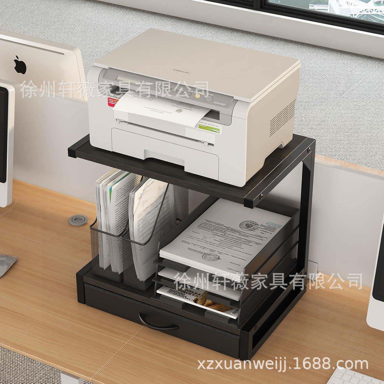 双层打印机支架及储物架家用办公带布艺抽屉传真机扫描仪支架