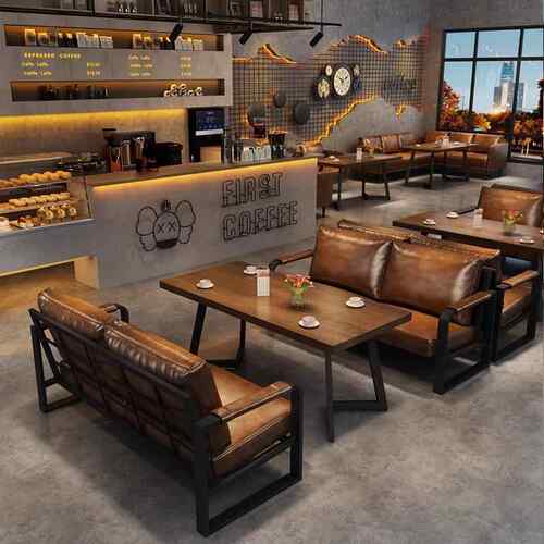 咖啡厅民谣小酒馆卡座沙发茶楼酒吧实木桌椅组合清吧工业风烧烤店