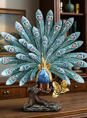 创意孔雀开屏欧式轻奢客厅电视柜酒柜装饰品摆 件家居摆设工艺品