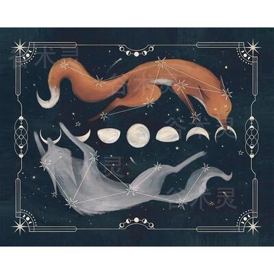 加厚绒布 月相狐狸塔罗桌布罗牌卡牌塔罗牌桌布 可定制 推牌布