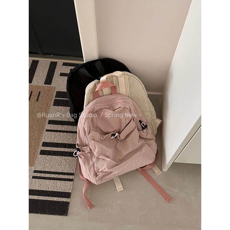 软软的包 韩系ins褶皱双肩包 纯色简约百搭休闲背包大容量书包女