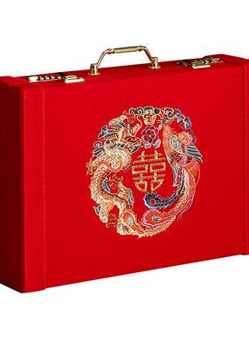 结婚彩礼收纳箱定亲礼金箱婚用木结质皮CY-LJX密码面高锁级感婚品