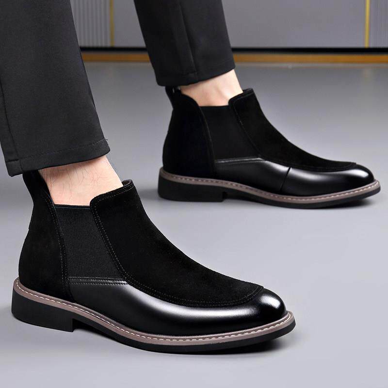 真皮男士切尔西靴冬季2025新款套筒时尚皮靴英伦风加绒保暖马丁靴