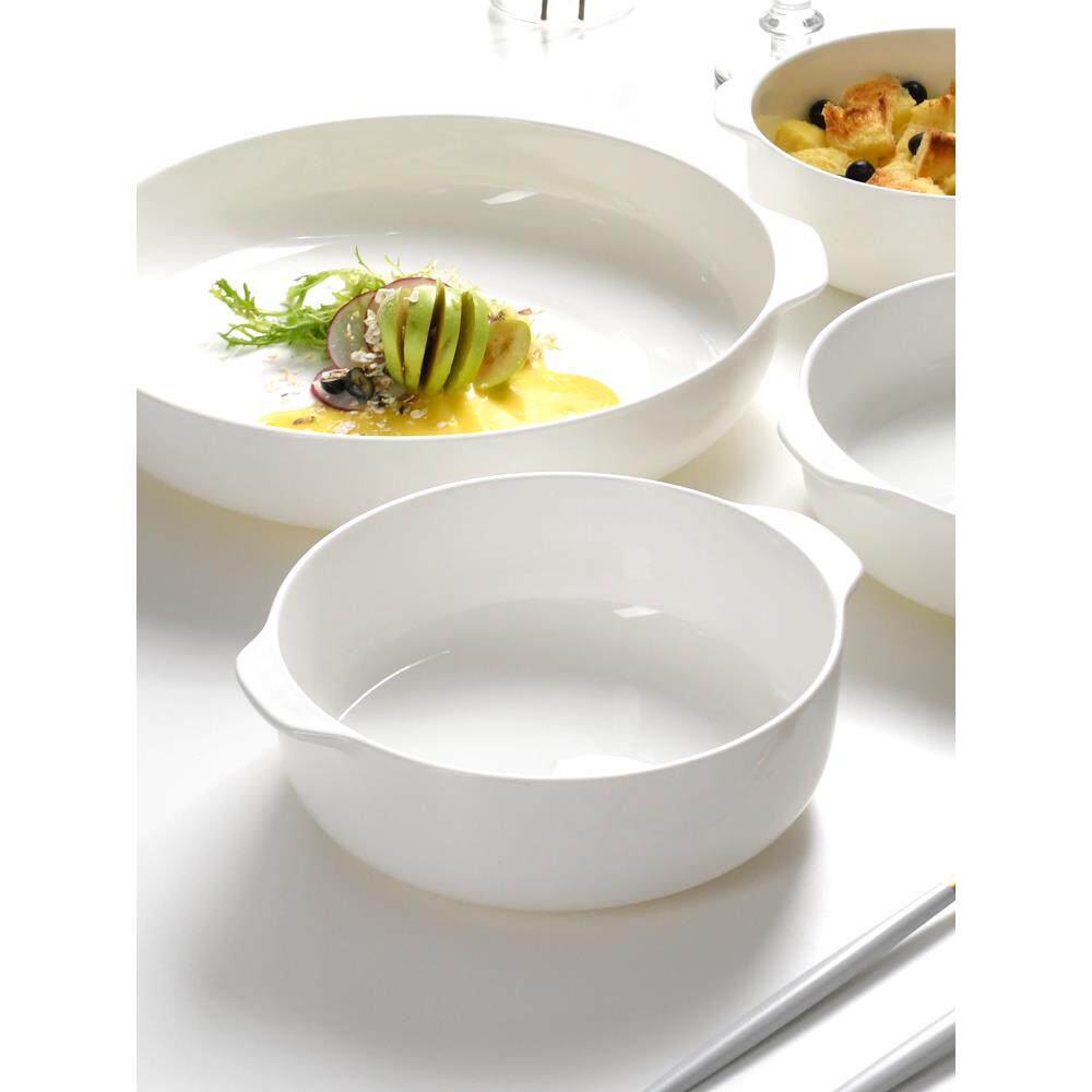 骨瓷双耳汤碗家用空气炸锅烤碗陶瓷蒸蛋羹专用碗蒸蛋碗深盘子盘子