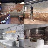 3d工业风格 修壁纸 砖纹墙纸复古怀旧微水泥墙布火锅烧烤店餐饮店装