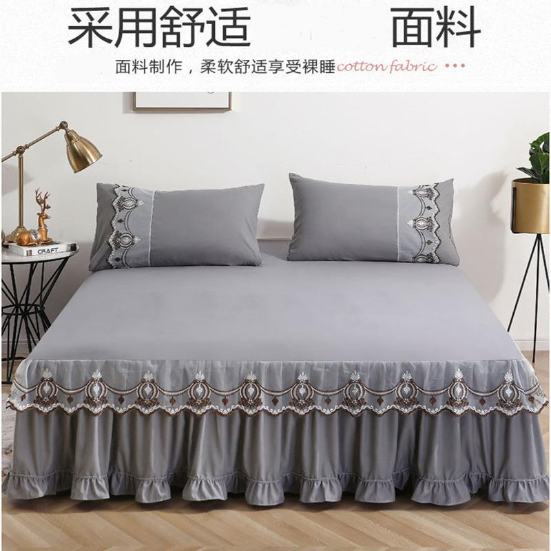 夏天色蕾丝床裙式床床罩单0件荷叶花边防滑1.8x2.m纯套防NGV尘保