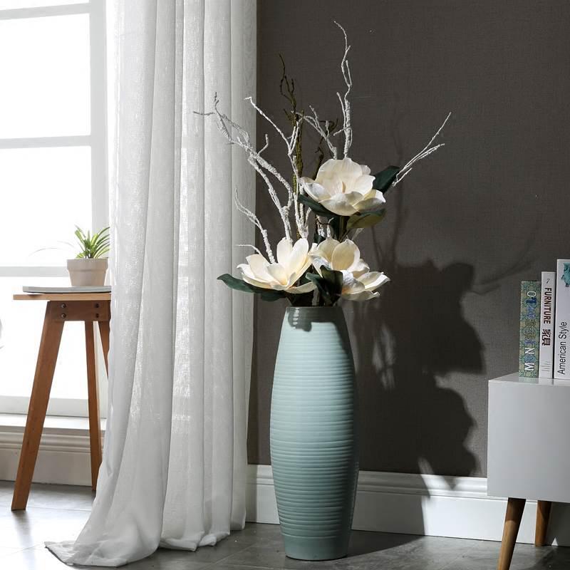 景德镇现代欧式简约轻奢陶瓷落地花瓶客厅高大号干花插花摆件蓝色