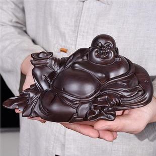 高档黑雕檀木弥勒佛摆件小笑佛实木雕刻红车木质载像车内用品汽车