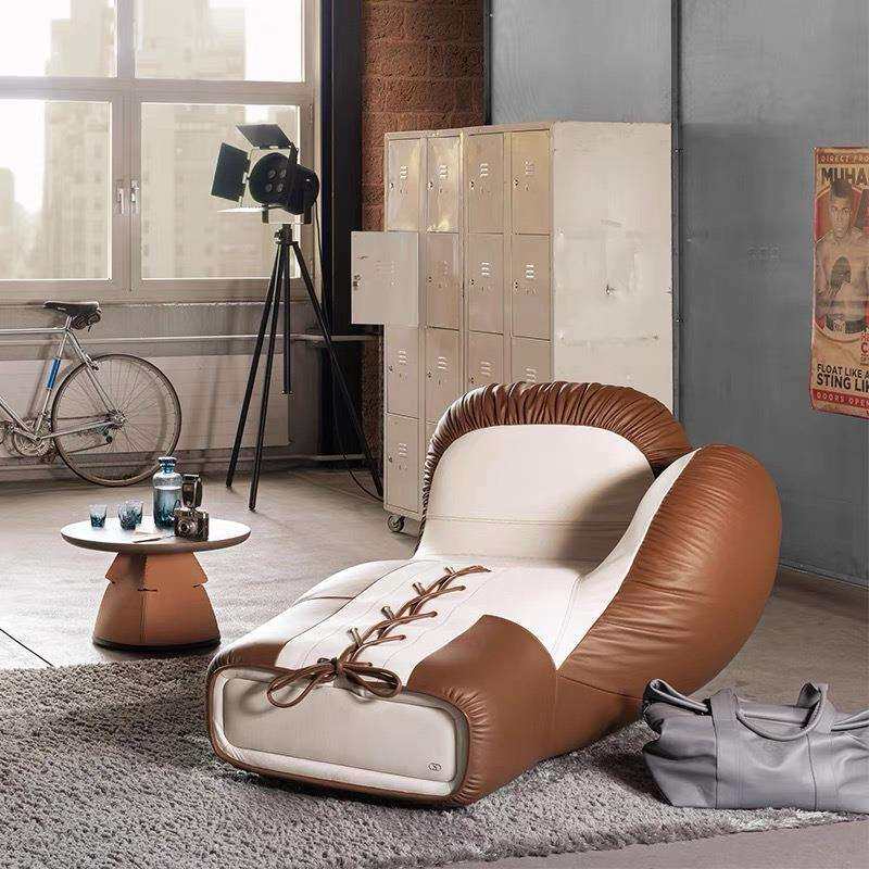 意式轻奢异形健身房拳击手套沙发椅子玻璃钢创意皮艺单人休闲躺椅