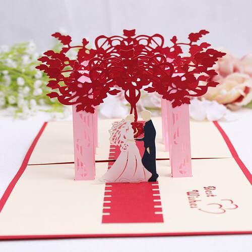 厂家供应3D立体贺卡 时尚创意郊外婚礼立体纸雕 结婚婚礼祝福贺卡