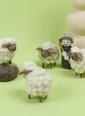 尼泊尔进口毛毡小羊摆件配饰礼物波西米亚羊毛手工卧室客厅装饰