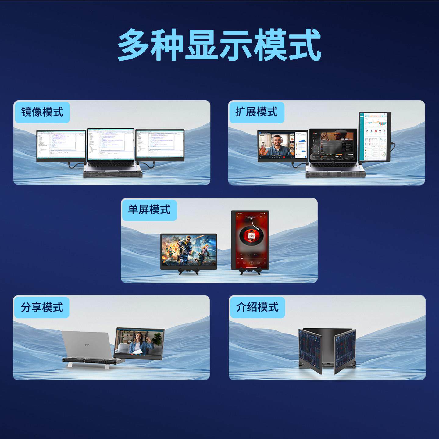 JEEJIA杰佳笔记本电脑扩展屏铝合金双屏拓展三屏分屏显示器副屏