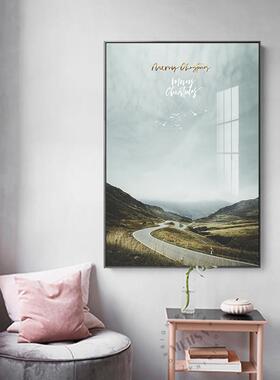 现代简约客厅沙发背景墙三联装饰画风景大海挂画轻奢北欧书房挂画