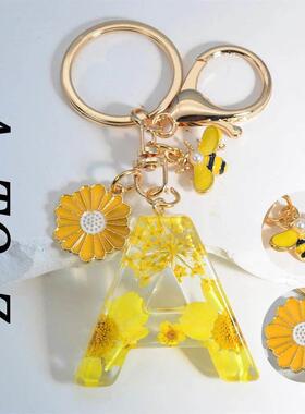 Cute Artificial Pearl Bee Pendant 26Letters KeychainDaisy F0